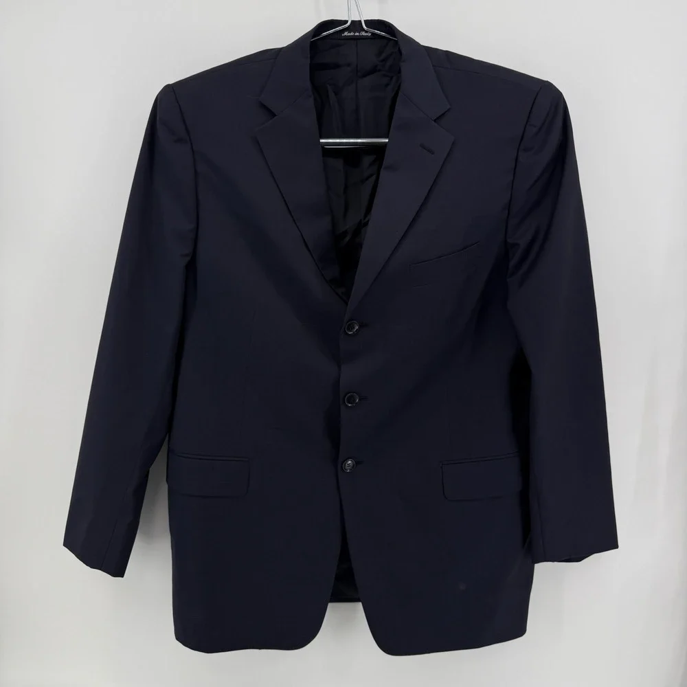 Pal Zileri Blazer Mens 56 XL Navy Blue Solid Virgin Wool 3-Button Sport Coat